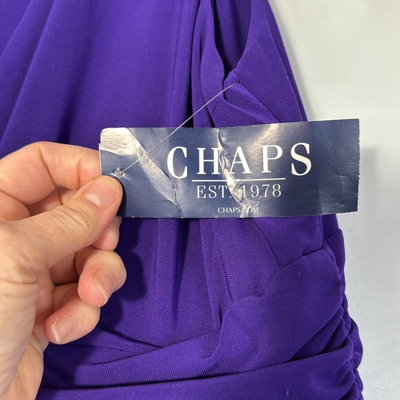 Chaps Dress Purple Ruched Midi Faux Wrap Sleeveless Sheath in Size L NWT - Picture 10 of 12